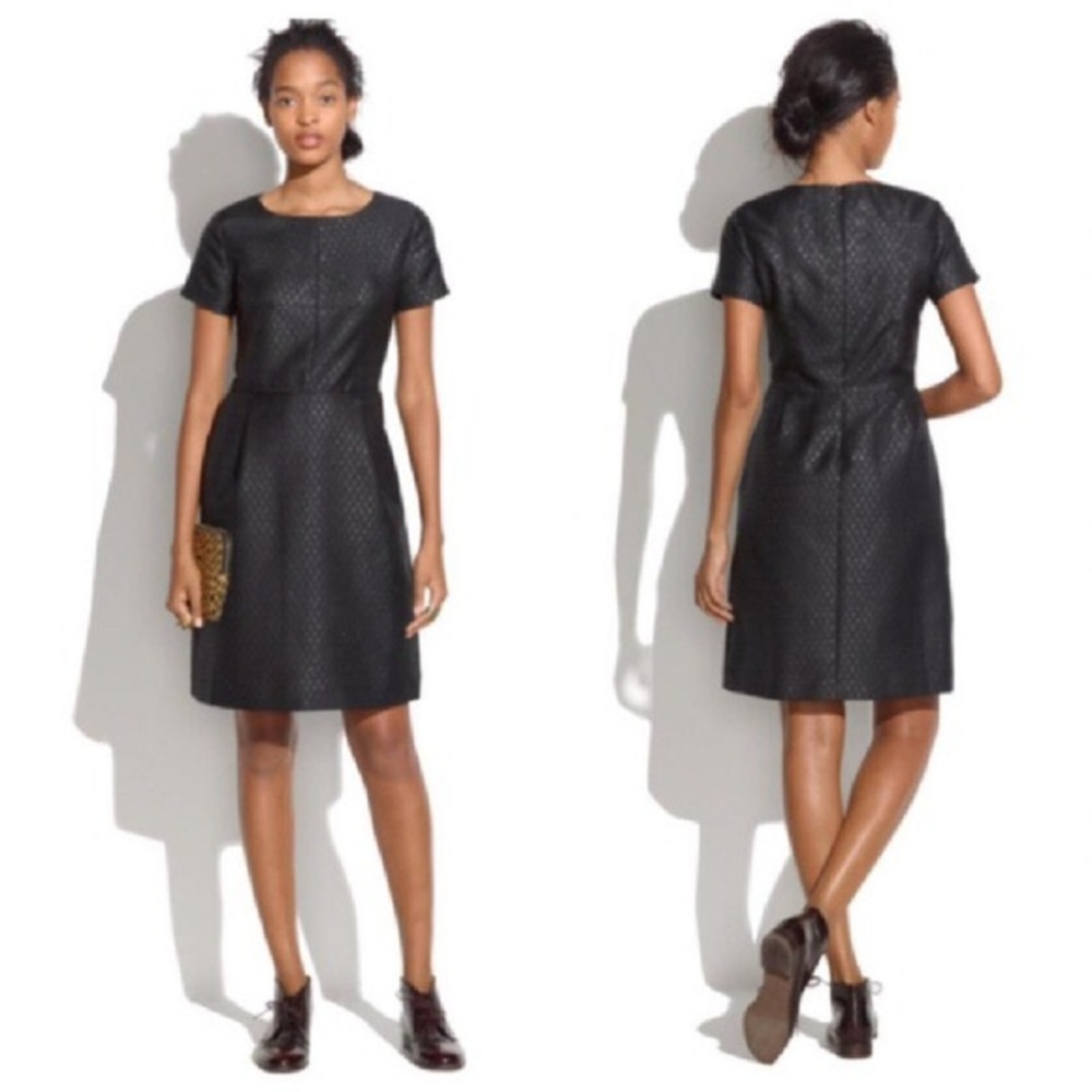 Madewell Jacquard black metallic pleated dress